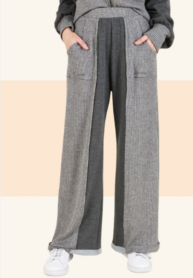 6569 Corduroy Color Block Pants With Pocket