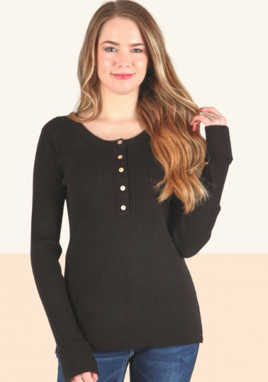 6599 Knit Down Long Sleeve Henley Top