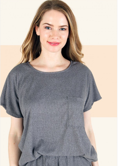 6475 Solid Rib Pocket Top