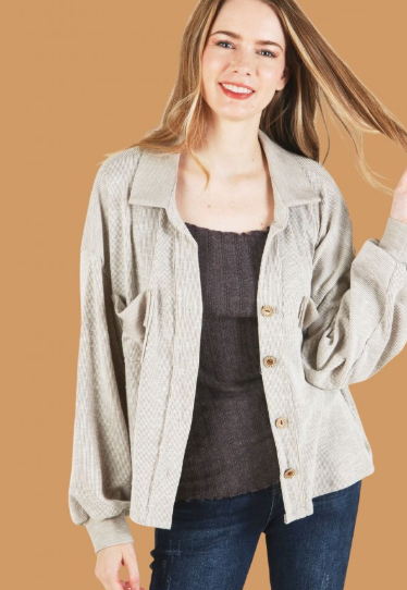 6567 Stretchy Corduroy Button Jacket