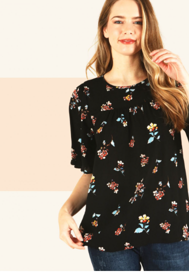 6558 Floral Print Round-Neck Half Sleeve Top