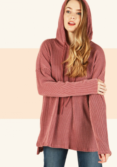 6568 Textured Solid Hoody With Side Slit