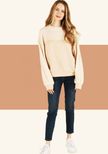 6548 Waffle & Terry Mix Match Pullover