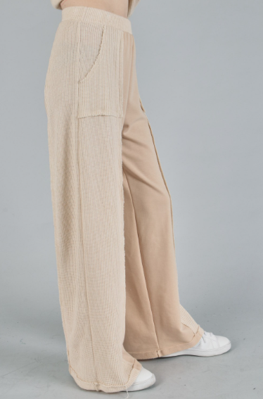 6569 Corduroy Color Block Pants With Pocket