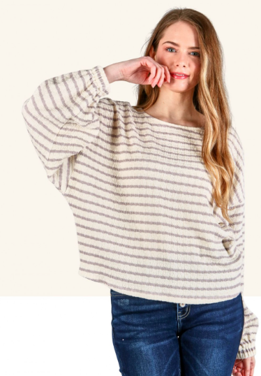 6727 Textured Knit Fabric Stripe Shirt