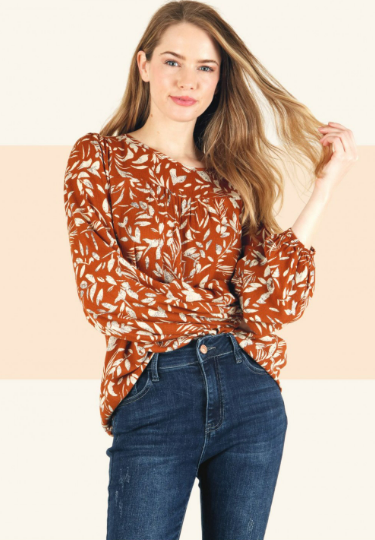 6459 Floral Woven Print Long Sleeve