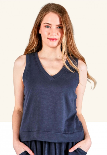 6698 Solid French Terry Sleeveless Top