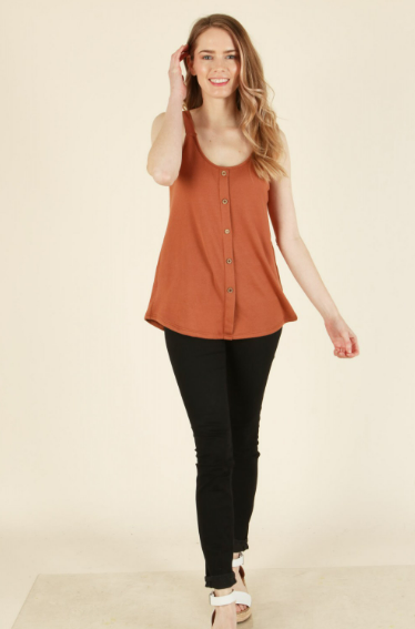 6311 Sleeveless Solid Button Top