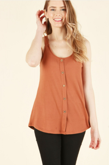 6311 Sleeveless Solid Button Top