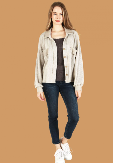 6567 Stretchy Corduroy Button Jacket