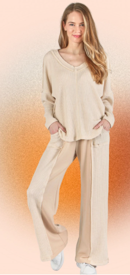 6569 Corduroy Color Block Pants With Pocket