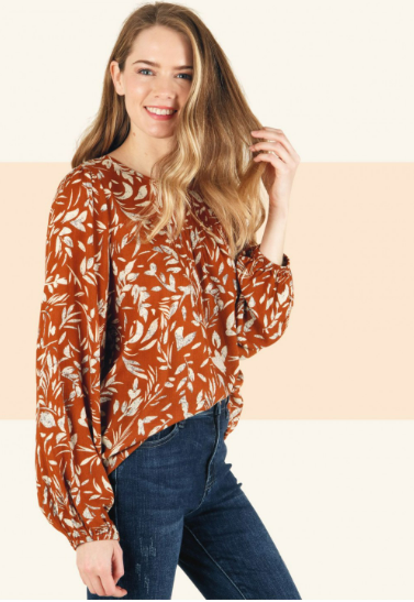 6459 Floral Woven Print Long Sleeve