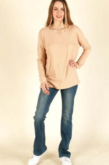 6467 Textured Knit Long-Sleeve Top With Pocket