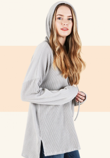 6568 Textured Solid Hoody With Side Slit