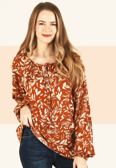 6453 Printed Long Sleeve With Tie On Front