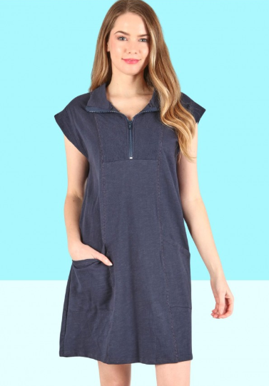 6650 Cotton Terry Half Zip Dress