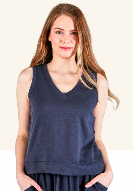 6699 Solid French Terry Sleeveless Top