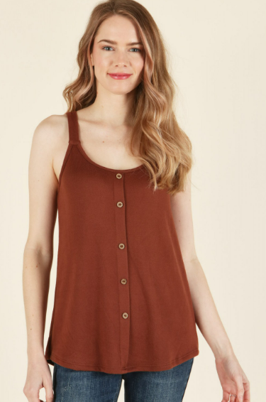 6311 Sleeveless Solid Button Top