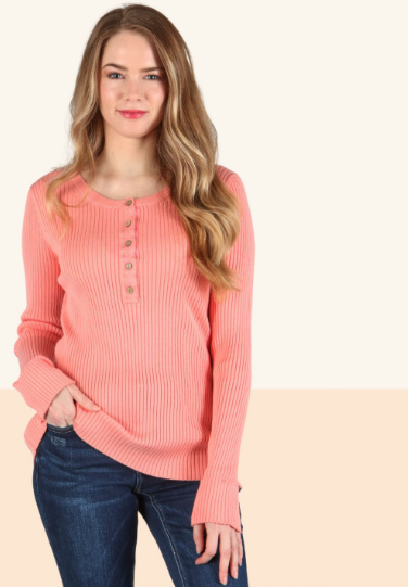 6599 Knit Down Long Sleeve Henley Top