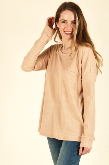 6467 Textured Knit Long-Sleeve Top With Pocket