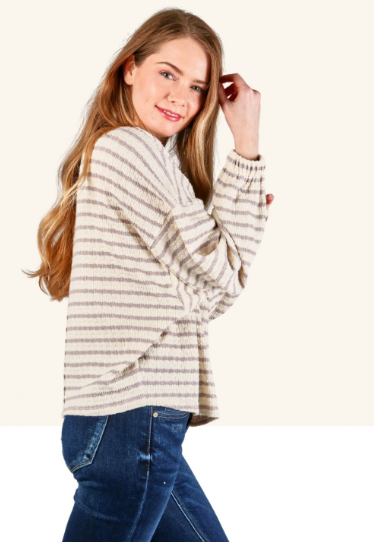 6727 Textured Knit Fabric Stripe Shirt