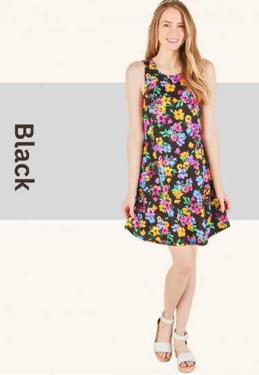 6445 Flower Print Sleeveless Short Dress