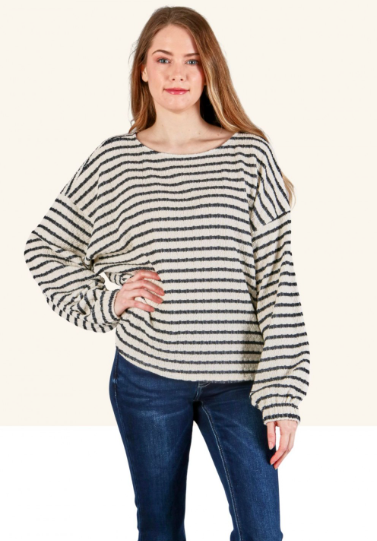 6727 Textured Knit Fabric Stripe Shirt