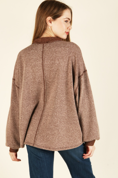 6464 Solid Pull Over V-Neck Long Sleeve