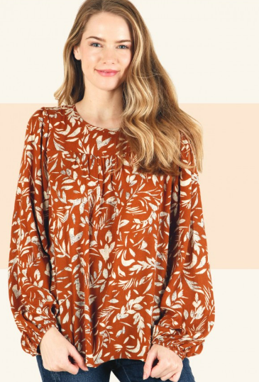 6459 Floral Woven Print Long Sleeve