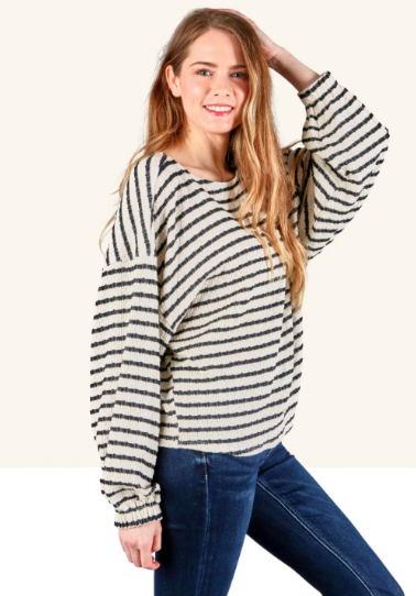 6727 Textured Knit Fabric Stripe Shirt