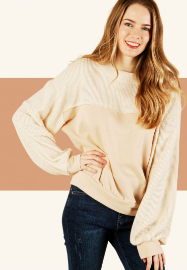 6548 Waffle & Terry Mix Match Pullover