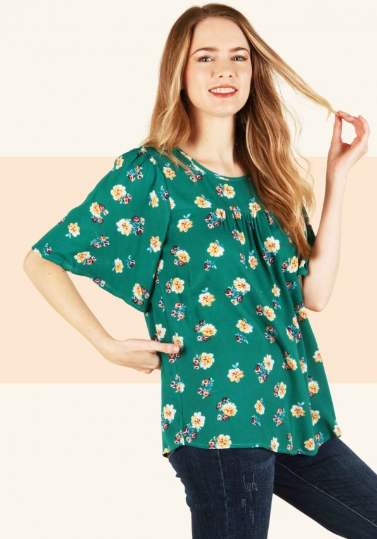 6558 Floral Print Round-Neck Half Sleeve Top