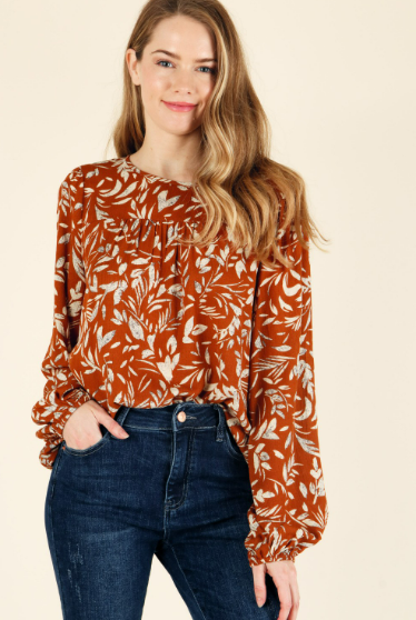 6459 Floral Woven Print Long Sleeve