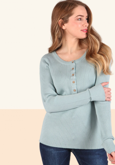 6599 Knit Down Long Sleeve Henley Top