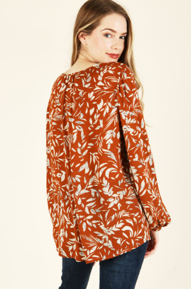 6453 Printed Long Sleeve With Tie On Front