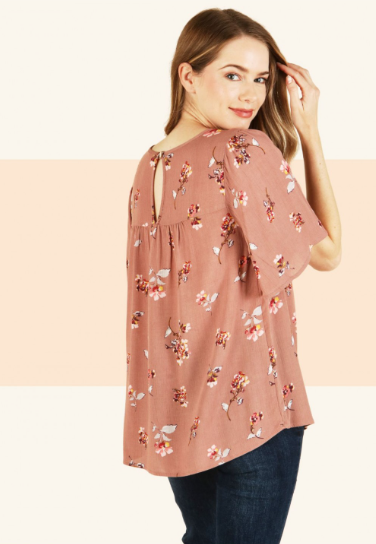 6558 Floral Print Round-Neck Half Sleeve Top