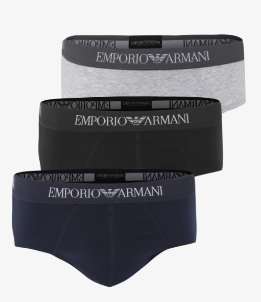 Armani 110824 #94235 Briefs (3-Pack) Black, Gray, Navy