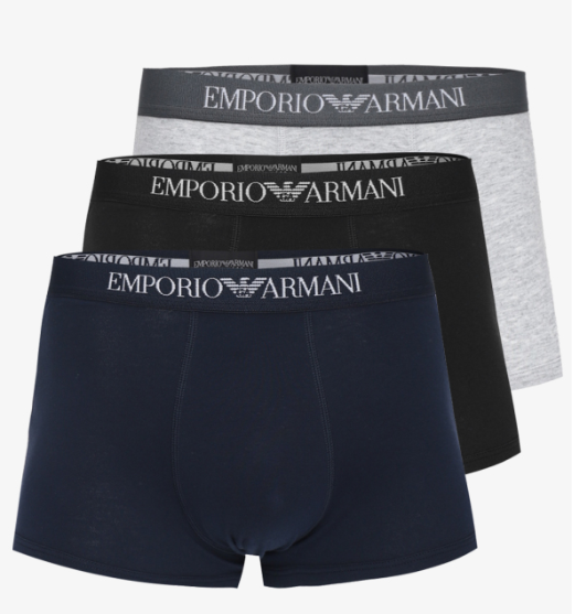 Armani 111610 #94235 Cotton Trunks (3-Pack) Gray, Black, Navy