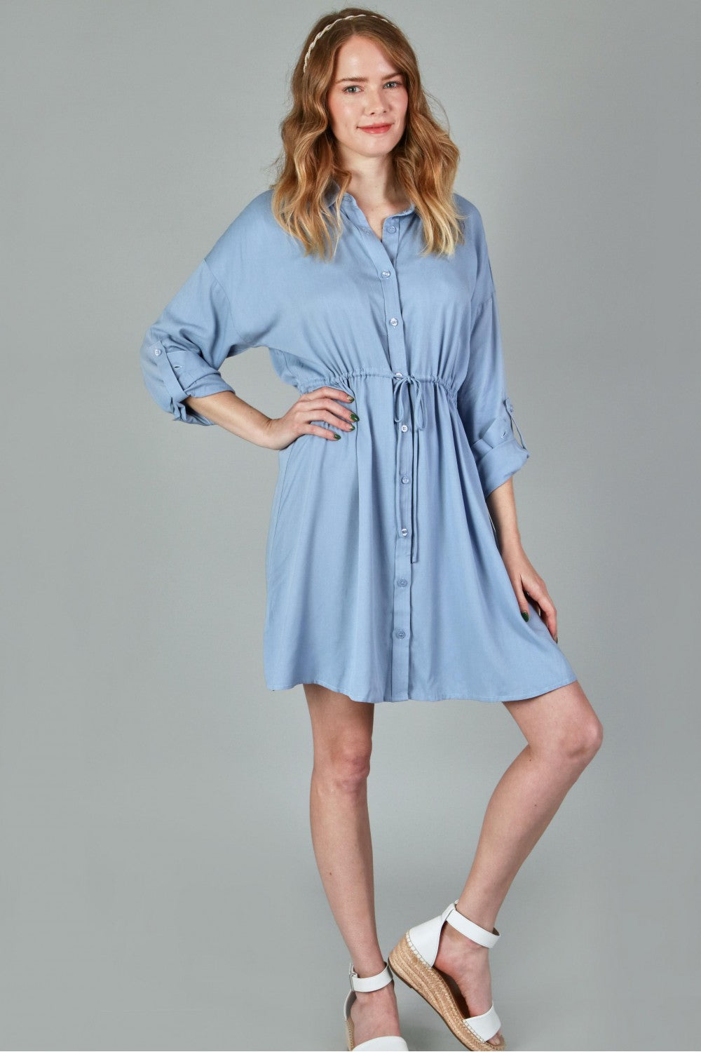 #12498 Woven Shirt Dress - Black / Denim / Ivory