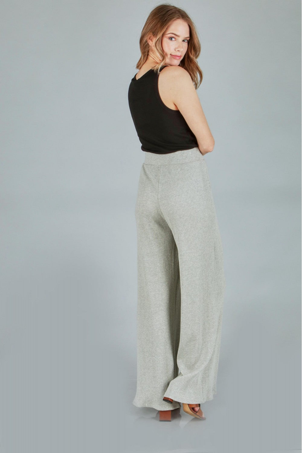 #13048 Knit Corduroy Elastic Waist Pants - Heather Grey