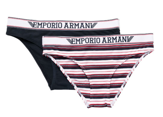 Armani 1633342R219 Logo-Waistband Briefs (2-Pack) Marine Blue, Pink-Stripes