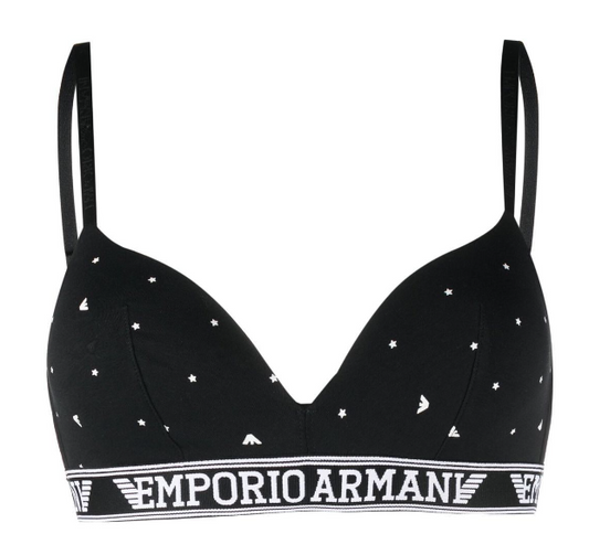 Armani 1644102R219 Padded Triangle Bra w/ Logo Underband - Black & White