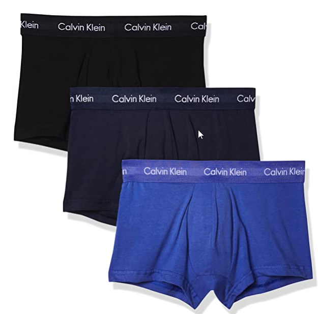 Calvin Klein NB2614 Cotton Low Rise Trunks (3-Pack) - Black / White / Black, Blue, Cobalt