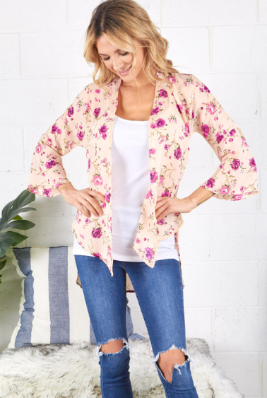 P16058 Flower Print Woven Cardigan