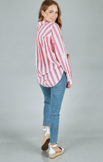 P17884 Woven Stripe Button Down Shirts With Pocket