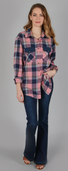 12998 Plaid Print Long Sleeve Shirts