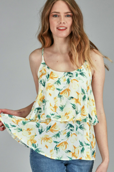 P18095 Flower Print Layered Top With Adjustable Strap