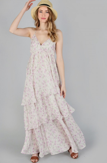 6185 Flower Print Layered Dress