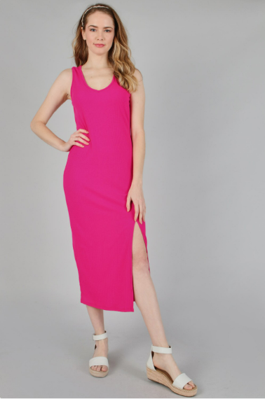 P18585 Solid Evening Dress With Side Slit