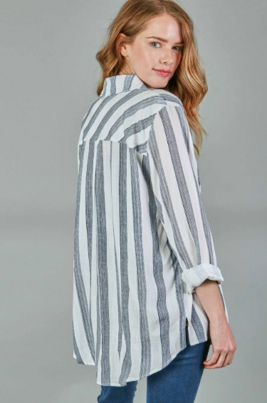 P17884 Woven Stripe Button Down Shirts With Pocket